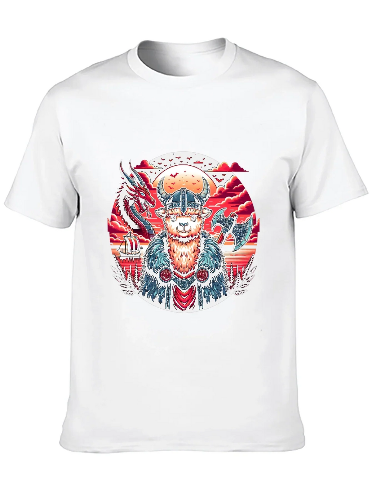 Viking Llama Graphic Tee - Black Cotton T-Shirt