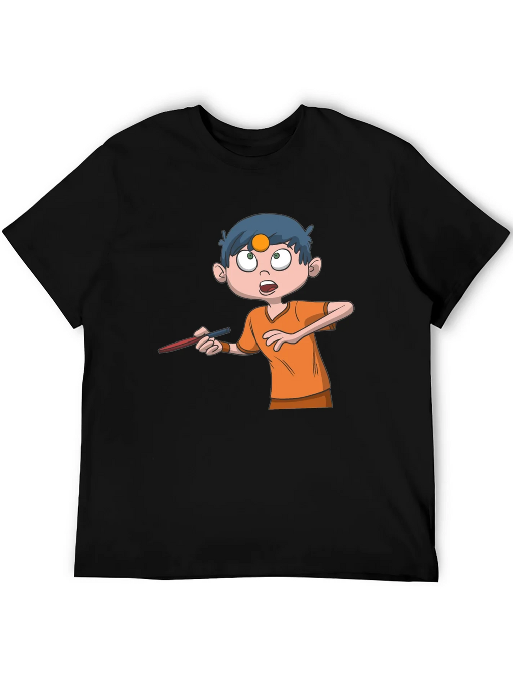 Cartoon Boy Graphic Tee - Black Cotton T-Shirt