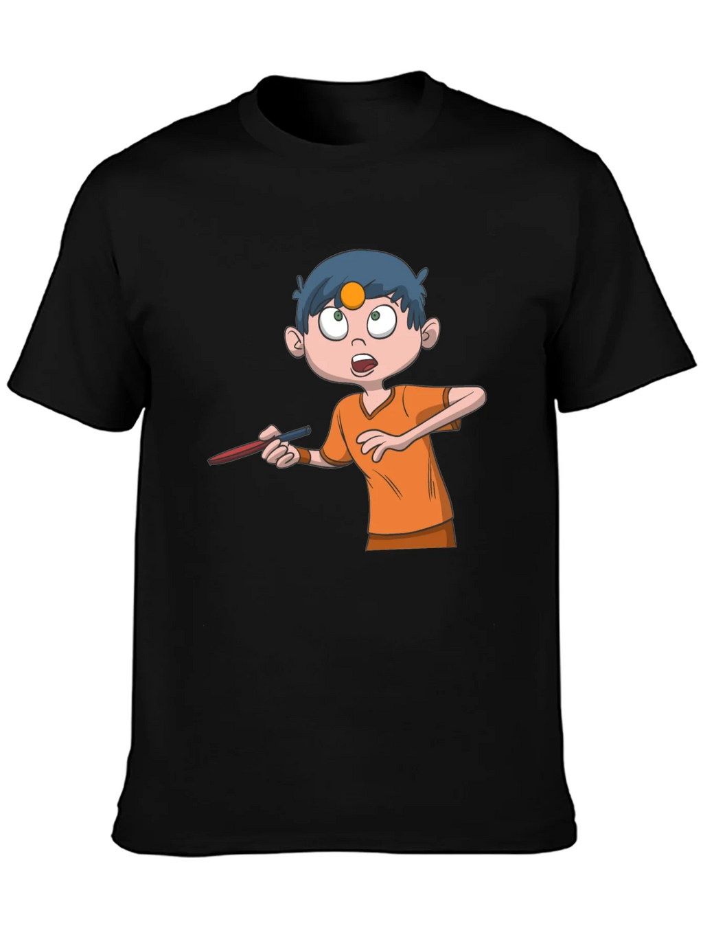 Cartoon Boy Graphic Tee - Black Cotton T-Shirt