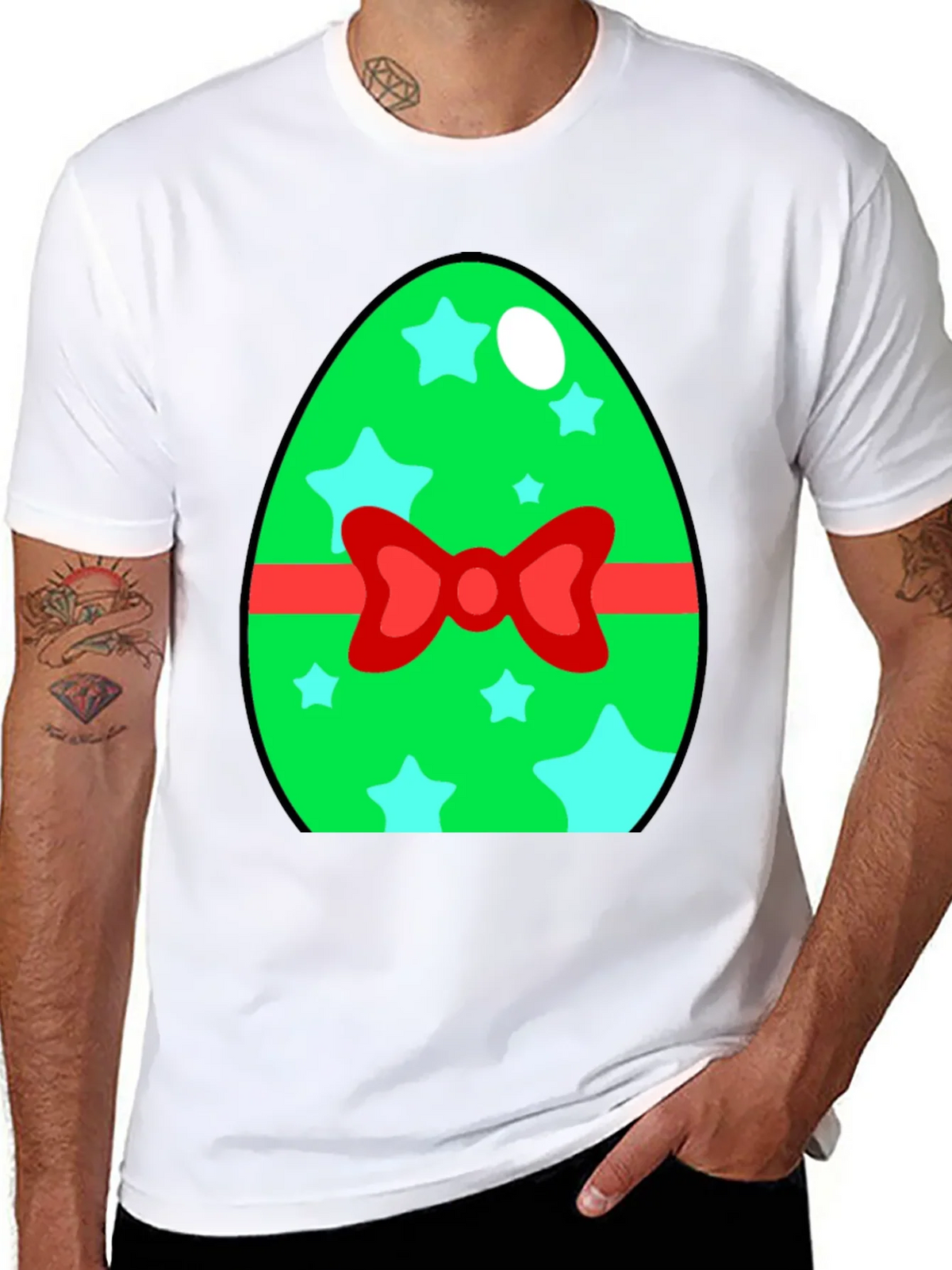Easter Egg T-Shirt - Green Star Bow Tie