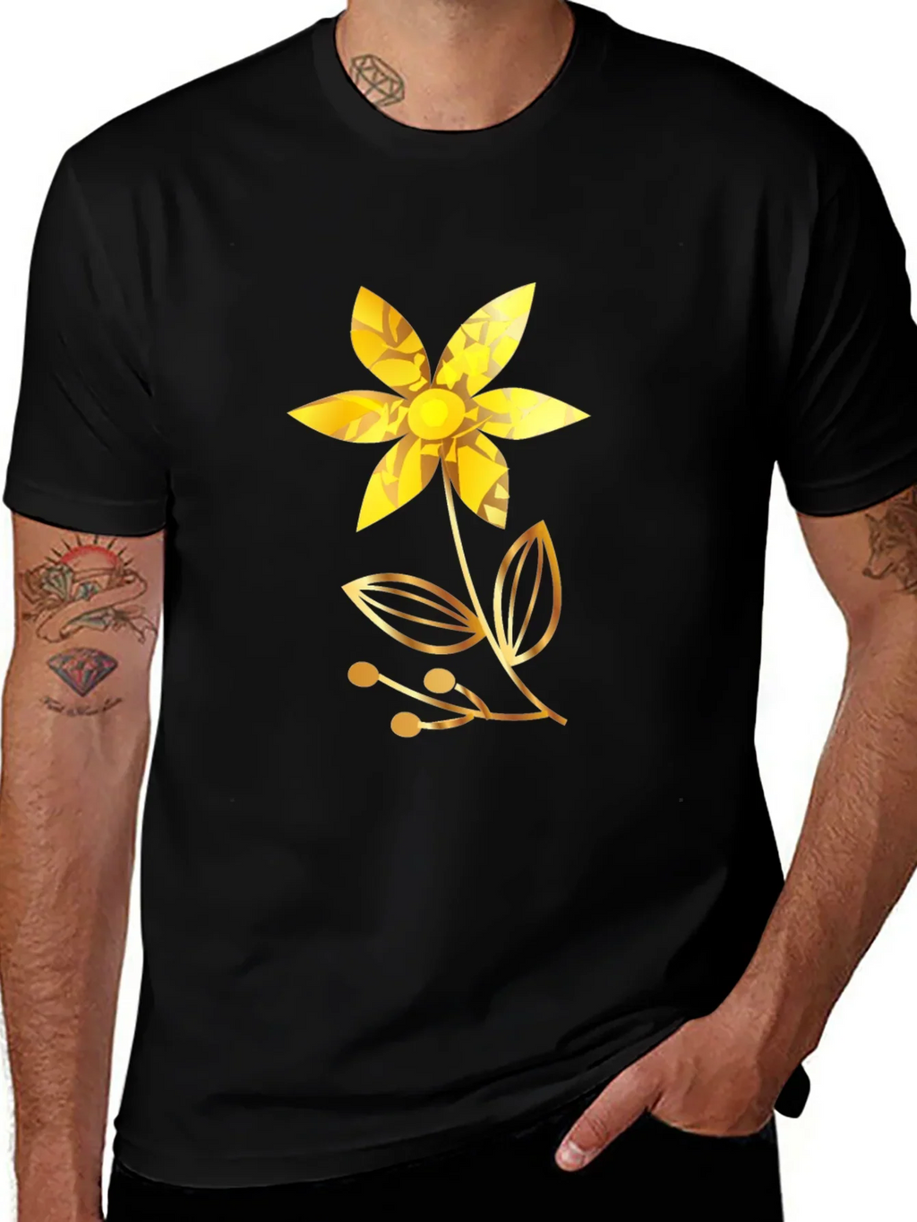 Golden Flower Black T-Shirt