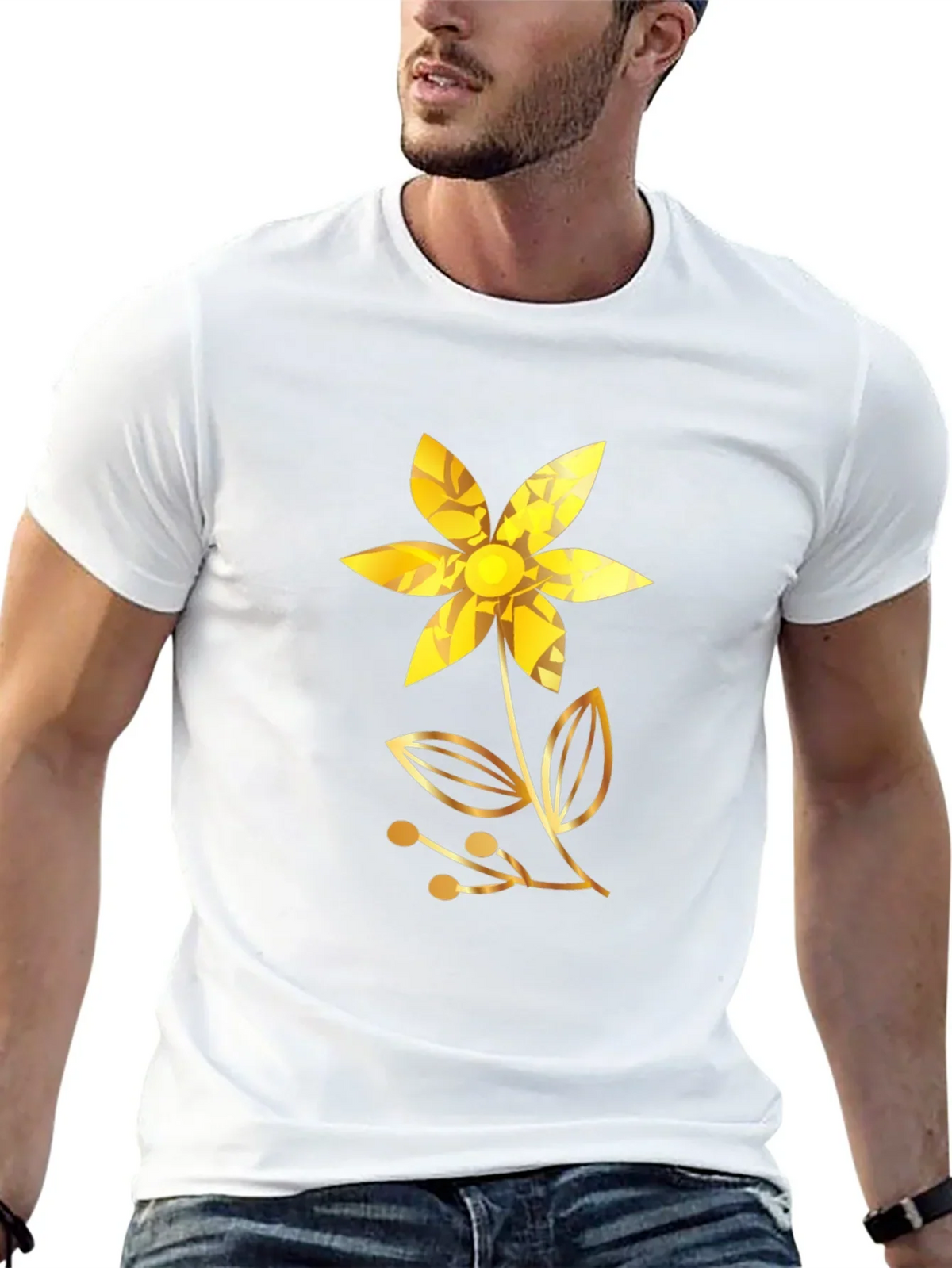Golden Flower Black T-Shirt