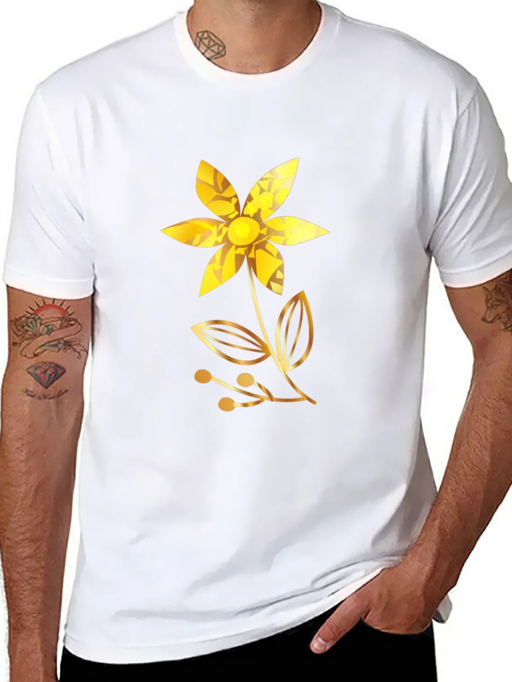 Golden Flower Black T-Shirt