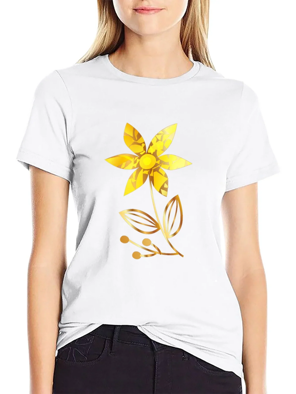 Golden Flower Black T-Shirt