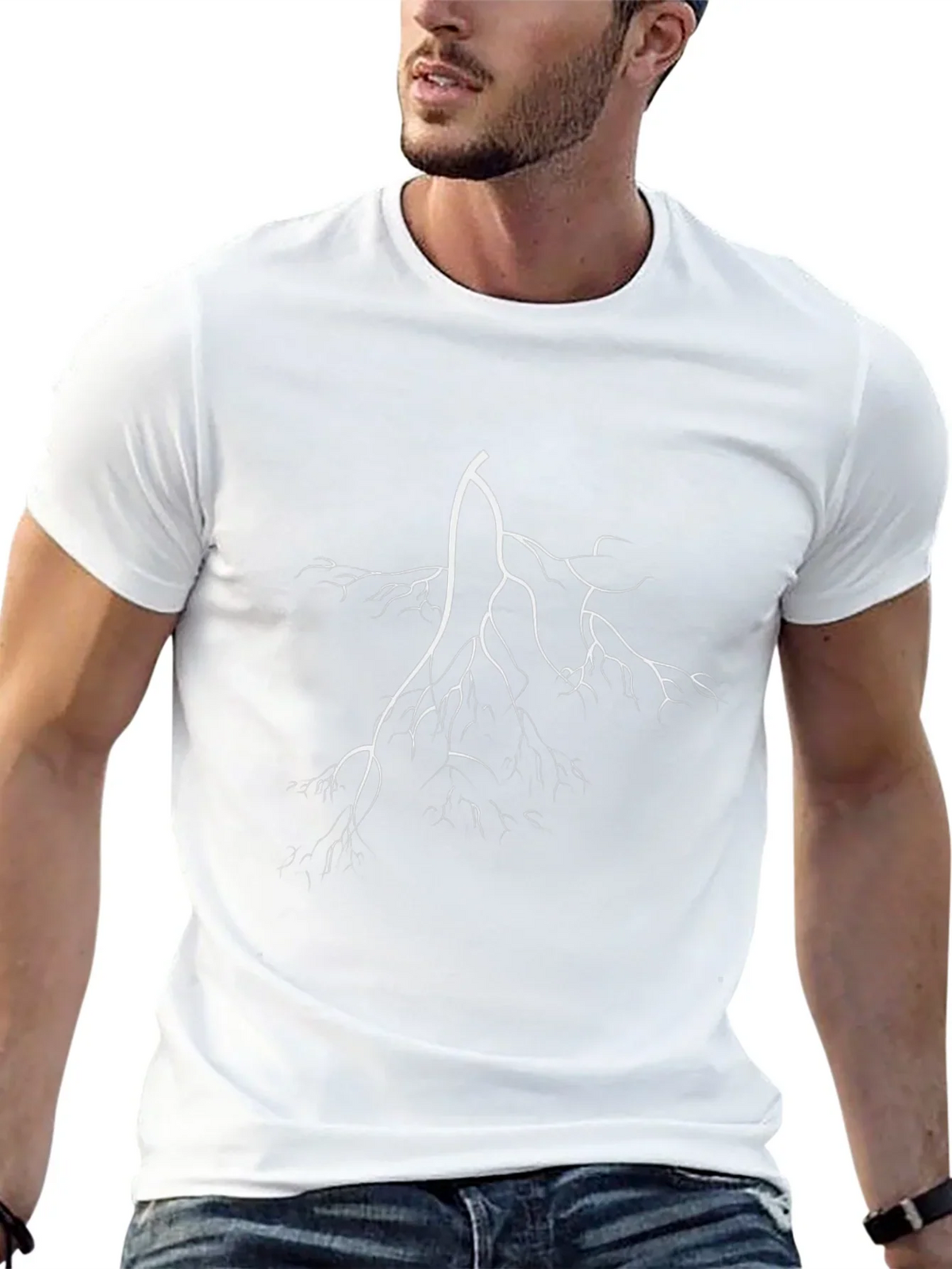 Black T-Shirt with White Lightning Bolt Graphic