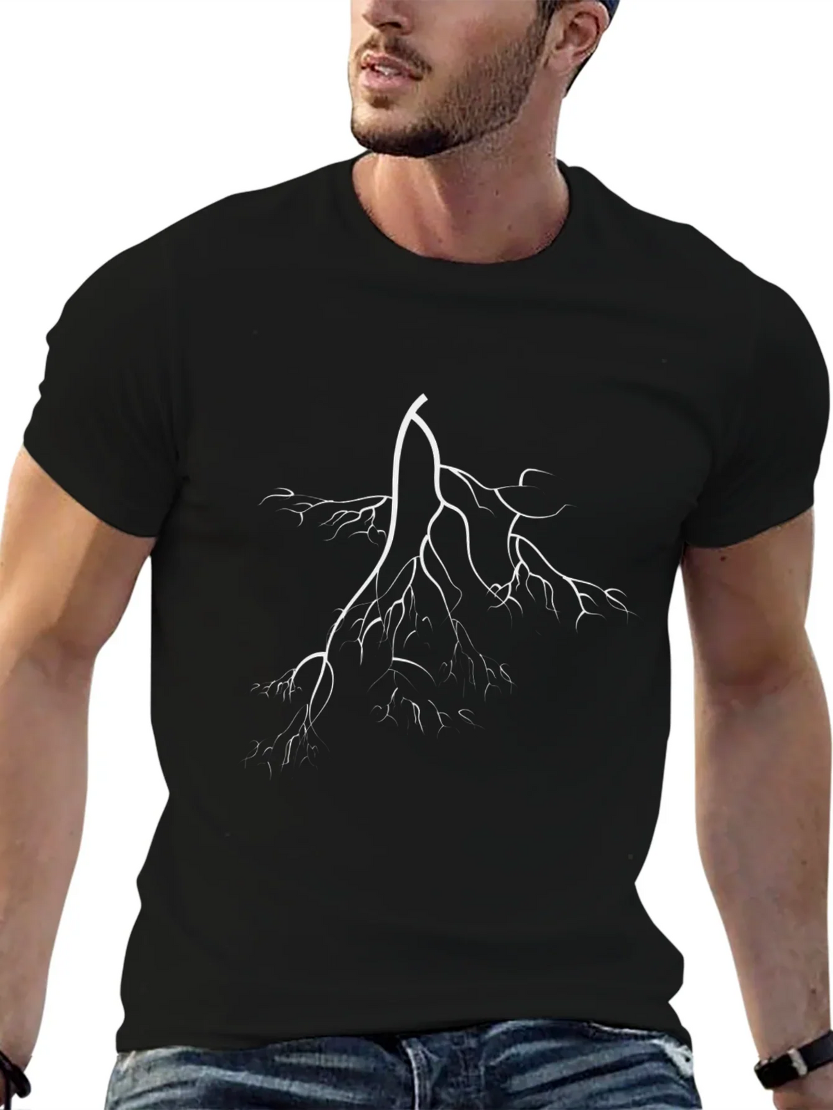 Black T-Shirt with White Lightning Bolt Graphic