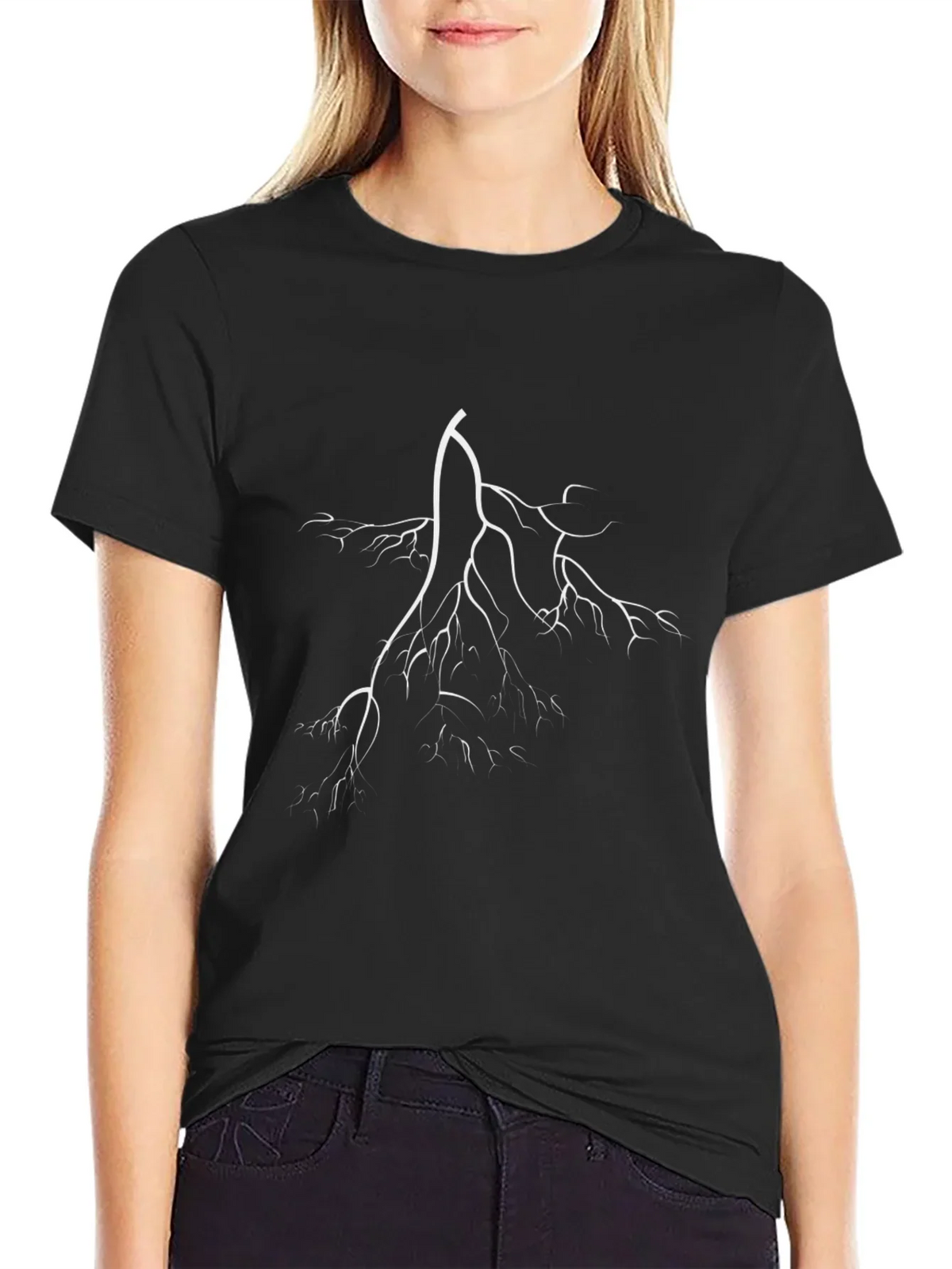 Black T-Shirt with White Lightning Bolt Graphic
