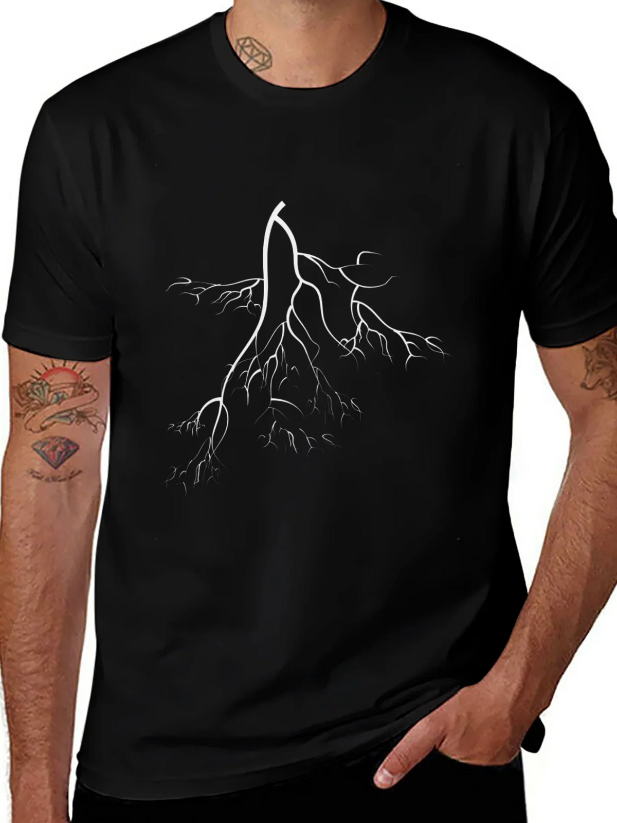 Black T-Shirt with White Lightning Bolt Graphic